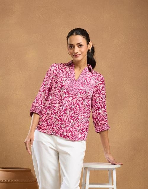 Pink Viscose Printed Top for Chic Everyday Style
